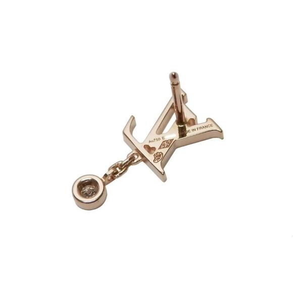 Louis Vuitton 18kt Rose Gold Monogram LV & Diamond earrings Authentic + Box - Picture 5 of 14
